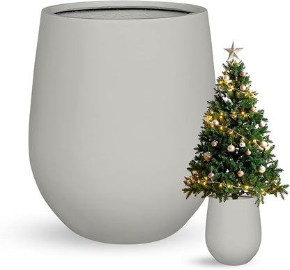 21" H x 19" D Corso Fiberstone Round Tapered Planter, Christmas Tree Planter, Smooth Finishes, Weather Resistant for Indoor & Outdoor Use, 2 Extra Coco Mats (Light Gray, 15" Pot Opening)