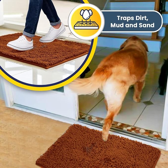 Muddy Mat® | Super Water Absorbent Door Mat Indoor, Microfiber Quick Dry Chenille Entryway Rug, Slip Resistant Front Door Mat, Indoor Mats for Entryway, Machine Washable Pet Rug, Orange 20" x 48"