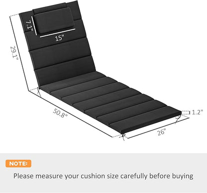 Outsunny Outdoor Lounge Chair Cushion Set of 2, 80" x 26" UPF50+ 230gsm Olefin and 25D High-Density Foam, Foldable Patio Chaise Lounge Cushion Set, Fade Resistant for Lawn Pool, Black