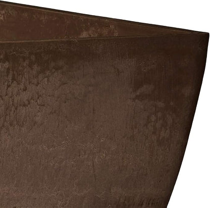 PSW Pot Collection 16x13 inch Plastic/Stone/Wood Composite Square Planter – No Drainage Hole (Drillable), Modern Indoor/Outer Pot for Flowers, Foliage, Succulents, Fairy Gardens, Chocolate