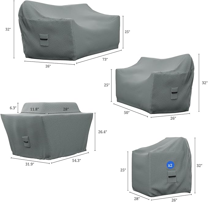 Covers & all Patio Furniture Cover Set, 5 Piece Outdoor Furniture Covers, Water-Repellent UV & Weather-Resistant Covers for Sofa, Loveseat, Chairs & Coffee Table with Elastic Tie-Down & Padded Handles