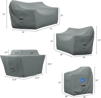 Covers & all Patio Furniture Cover Set, 5 Piece Outdoor Furniture Covers, Water-Repellent UV & Weather-Resistant Covers for Sofa, Loveseat, Chairs & Coffee Table with Elastic Tie-Down & Padded Handles