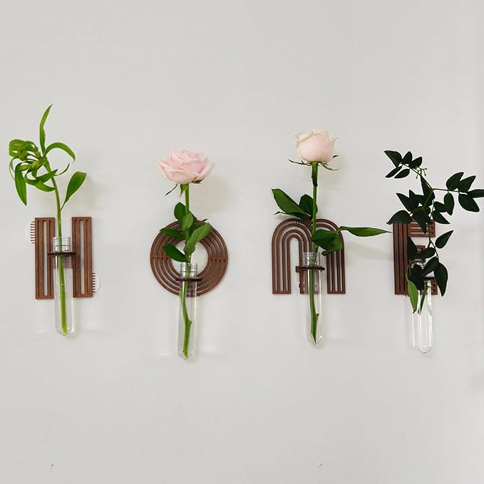 Wood Letter H Wall Propagation Station Lightweight Decorative Plant Holder for Small Cuttings, Removable Adhesive Wall Decor for Bedroom, Nursery, Office