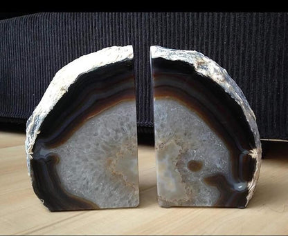 JIC Gem Natural Geode Bookends Decorative Agate Book Ends Stone Book Ends Holders for Shelves with Rubber Bumpers (1 Pair, 3-4 LBS)