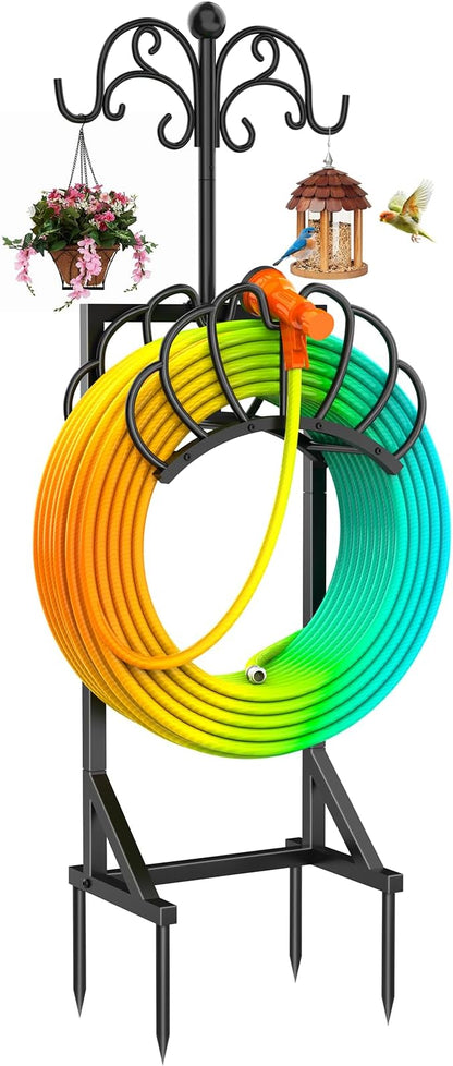 COZEER Garden Hose Holder with Shepherds Hooks, Water Hose Holders for Outside, Freestanding Hose Stand Heavy Duty Hose Hanger Storage Rack for Yard Lawn Farm