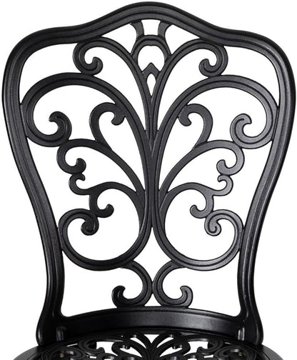 NUU GARDEN 3 Piece Outdoor Bistro Table Set, All Weather Cast Aluminum Patio Bistro Sets Patio Table and Chairs Set of 2 with Umbrella Hole for Yard, Garden, Balcony, Black