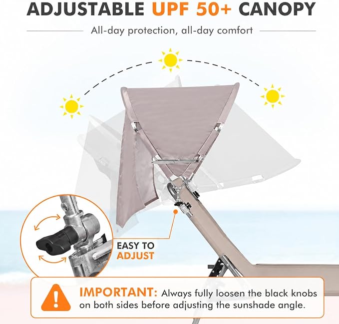 Oversized Extra Wide Tanning Chair with Sun Canopy Face Hole Padded Adjustable Washable, Heavy Duty Layout Folding Lounge Chair for Outside Beach Reading Sunbathing, UPF 50+, XL, Plus Size, 330 LBS