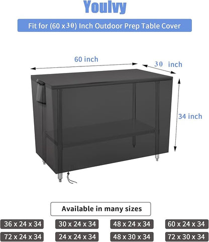 Outdoor Prep Table Cover 60 Inch,Waterproof Fadeproof UV Resistant Patio Stainless Steel Metal BBQ Table Cover All Season Protection for Outdoor Table - 60 x 30 x 34 Inch