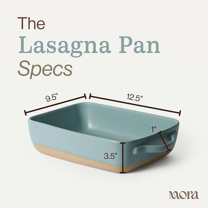 Mora Ceramic Baking Dish with Handles For Casserole, Lasagna, Gratin, Broiling, Roasting, and Baking. Large 9x13 in Pan, Extra Deep - Porcelain Serving Bakeware from Oven to Table. Freezer Safe - Iris