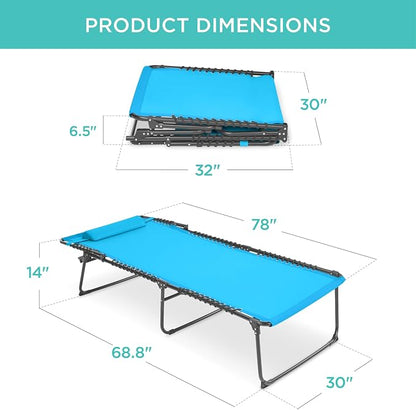Best Choice Products Extra Wide Patio Chaise Lounge Chair, Portable Outdoor Folding Recliner for Lawn, w/ 8 Positions, Handles, 440lb Capacity - Light Blue