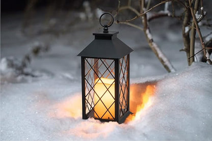 YAKii 13" Decorative Candle Lantern with LED Flameless Candle and Timer, Plastic LED Candle & Holder, Indoor & Outdoor Hanging Lights Thanksgiving &Christmas Day Decorations (Black)