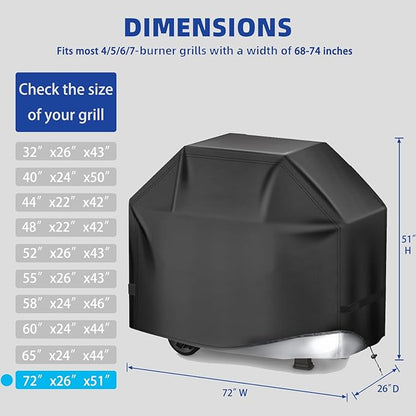 Perfect Grill Cover for Outdoor Grills Waterproof Rip-Proof Weather Resistant for Reliable Protection Griddle Cover Easy to Clean Adjustable Hem Drawstring Fade Resistant (Black, 72)