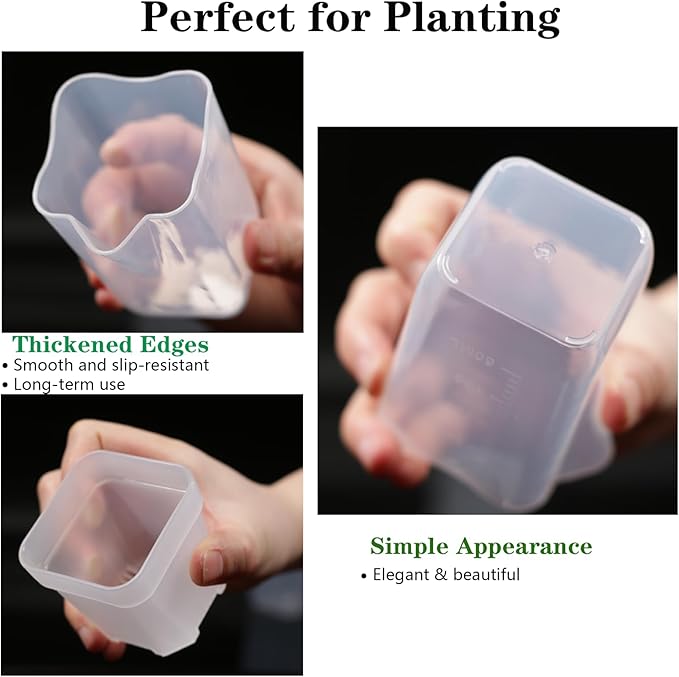 16 Pack 2.5" Mini Clear Self Watering Plant Pots, Plastic Planters with Bottom Water Tray & Watering Rope, Nursery Planting Pot for Indoor Out Door Plants