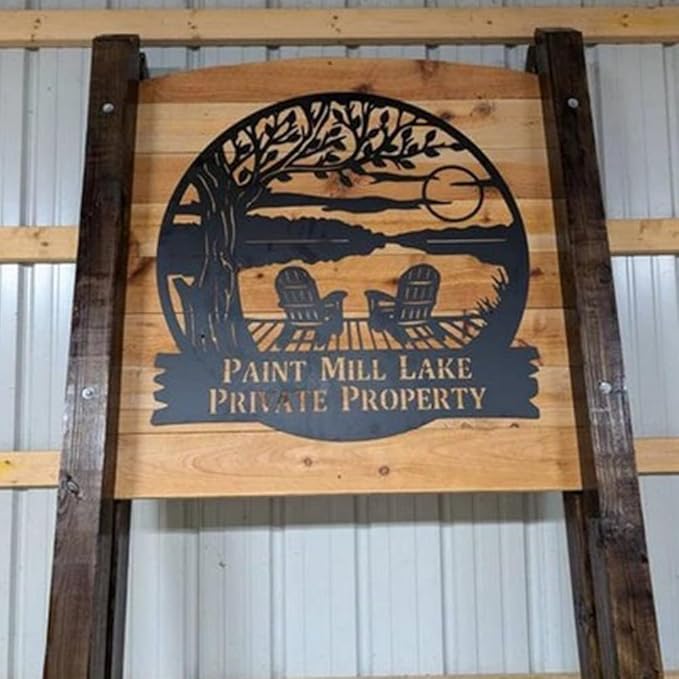 Personalized Lake House Metal Sign, Custom Sunset Dock Scene Metal Wall Art, Gift for Family, Couple Gifts, Family Name Monogram Signs, Camping Wall Art, Outdoor Decor