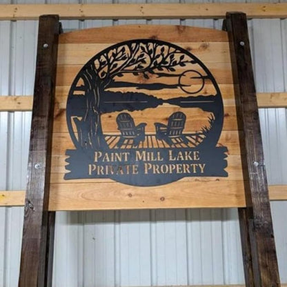 Personalized Lake House Metal Sign, Custom Sunset Dock Scene Metal Wall Art, Gift for Family, Couple Gifts, Family Name Monogram Signs, Camping Wall Art, Outdoor Decor