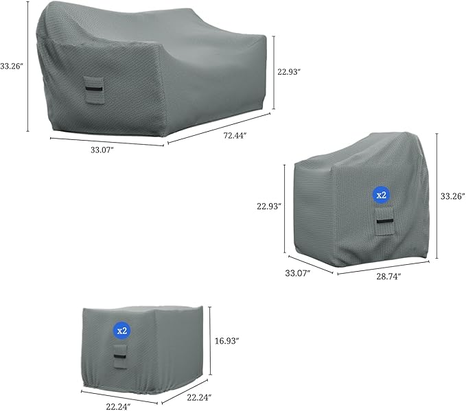 Covers & All Patio Furniture Cover Set, 5 Piece Outdoor Furniture Covers, Water-Repellent UV & Weather Resistant Covers for Sofa, Chairs & Ottomans with Elastic & Padded Handles