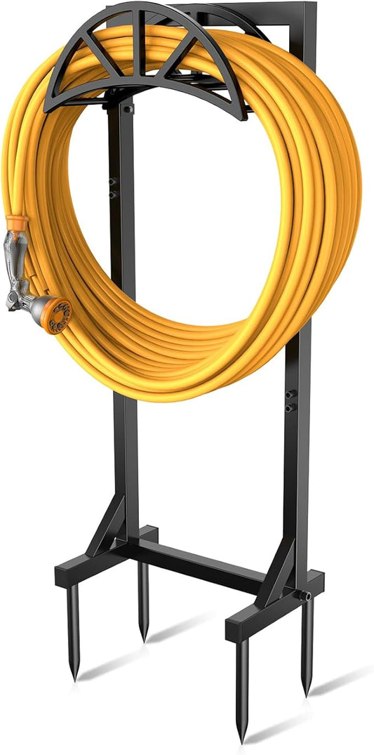Pattiumo Garden Hose Holder Stand, Heavy Duty Freestanding Metal Hose Holder with 4 Spikes, Hose Reel Alternative Holds up to 150 ft for Yard Lawn Garden Patio