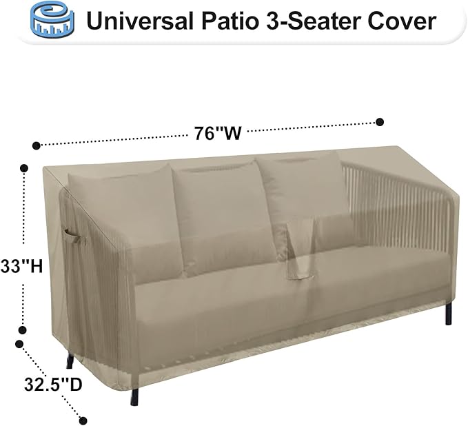 OutdoorLines Outdoor Waterproof Patio 3-Seater Couch Cover - UV Resistant Patio Sofa Furniture Covers Weatherproof Heavy Duty Glider Covers for Outdoor Furniture, 76Wx32.5Dx33H Inches, Camel