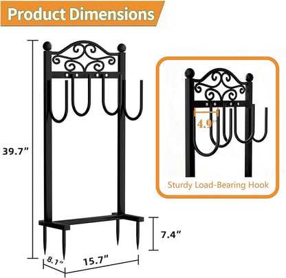 2 Pack Garden Hose Holder, Heavy-Duty Garden Hose Stand for 100FT Hoses, Freestanding Water Hose Holder for Yard & Garden, Black