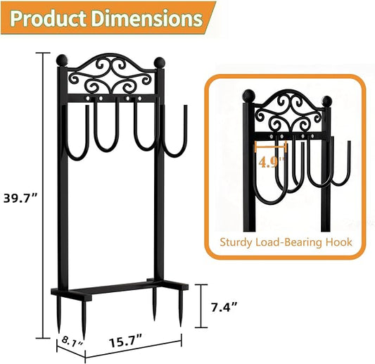 2 Pack Garden Hose Holder, Heavy-Duty Garden Hose Stand for 100FT Hoses, Freestanding Water Hose Holder for Yard & Garden, Black