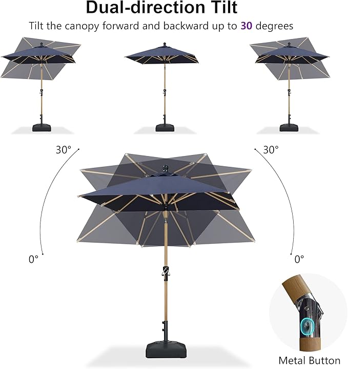 PURPLE LEAF 8' x 8' Square Patio Umbrella Market Umbrella Aluminum Outdoor Table Umbrella with Push Button Tilt & 8 Sturdy Ribs and Crank Square Outdoor Umbrellas for Pool Backyard Deck, Navy Blue