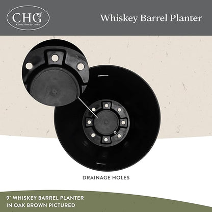 Classic Home and Garden Outdoor Whiskey Resin Flower Pot Barrel Planter, Walnut Brown, 20.5" (2 Pack)