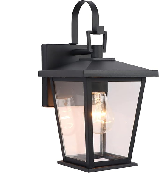 Kalium Outdoor Light Fixtures Wall Mount, Waterproof Exterior Wall Lanterns with Glass, Matte Black, Outside Wall Sconces, Front Porch Lighting for House Garage Doorway Patio 12.5 in