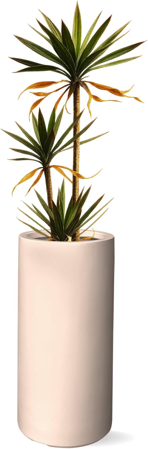 19.5" H x 9.8" D Tubo Fiberstone Cylinder Tall Planter with Drainage Hole, Smooth Finishes, Weather Resistant, Included 2 Extra Coco Mats (Kilim Beige, 8.2" Pot Opening)