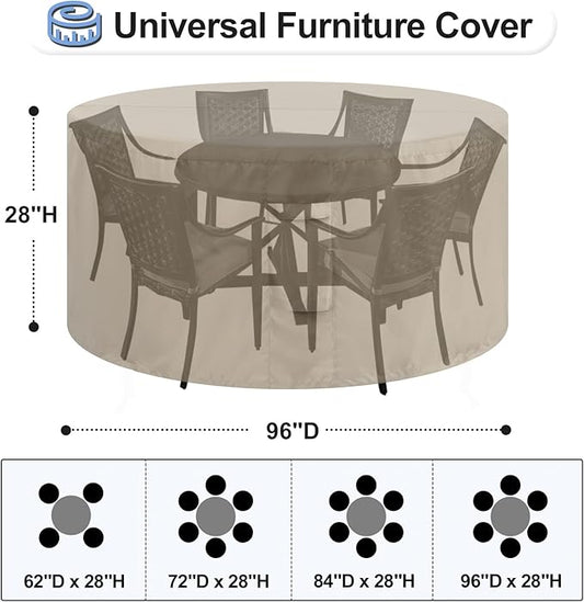 OutdoorLines Outdoor Waterproof Patio Table Furniture Set Covers - Round Couch Sectional Cover Outside Weatherproof Patio Furniture Covering for Deck, Lawn and Backyard 96" dia x 28" H, Camel