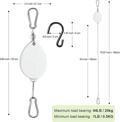 2026New 2Pcs Retractable Plant Hanger with Leaf Texture,44Lbs Load Capacity,Auto Lock,Adjustable Hook for Hanging Plants,Bird Feed,Wind Chimes,Garden Pots,Rust-Proof Stainless Steel,White