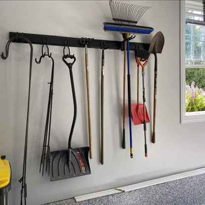 Ultrawall 13 PCS Tool Storage Rack, 64 Inches Adjustable Garage Organization Wall Mounted Storage System with 9 Hooks, Heavy Duty Steel Garden Tool Organizer Wall Holders