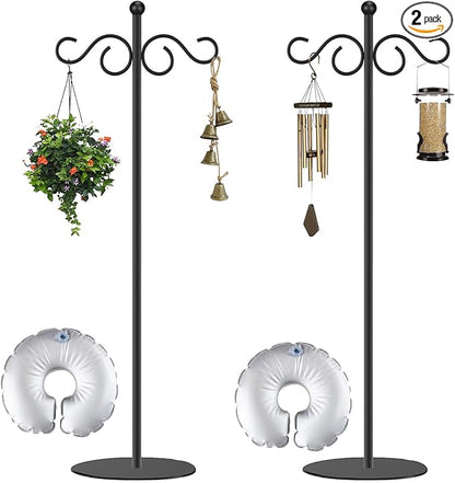 2 Set Shepherd's Hook Stand plant，Bird Feeder，Wind Chime Hanger Stand, Waterproof Metal & Adjustable-Height Standing Pole Holder for Lantern and Wreath, Indoor & Outdoor