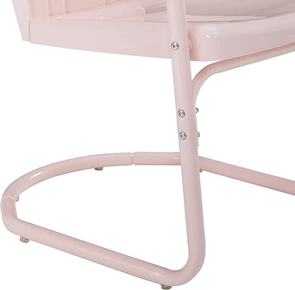 Crosley Furniture Tulip 2-Piece Outdoor Chair Set, Retro Metal Patio Chairs for Dining, Porch, Deck, Balcony, Pastel Pink Gloss