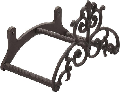MyGift Brown Heavy Duty Cast Iron Outdoor Garden Hose Hanger Wall Mounted Water Hose Holder Reel with Vintage Scrollwork Design