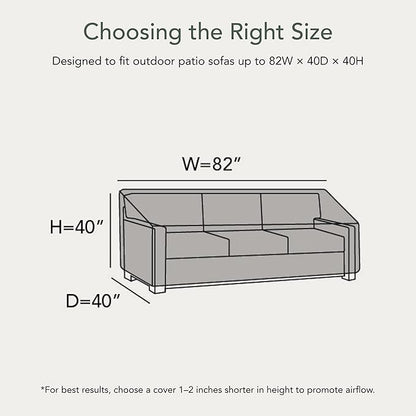 Covermates Elite Outdoor Patio Sofa Cover – Water-Resistant 300D Polyester, Double-Stitched Seams, Elastic Hem, Auto-Locking Drawcord & Mesh Vent for Moderate Weather, 82W x 40D x 40H, Charcoal