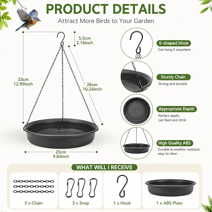 Hanging Bird Bath Hanging Bird-Feeder - CARGEN Garden BirdBath Tray Wildlife Feeder Plate Water Bowl or Water Bowl for Outdoors Garden Patio Decoration
