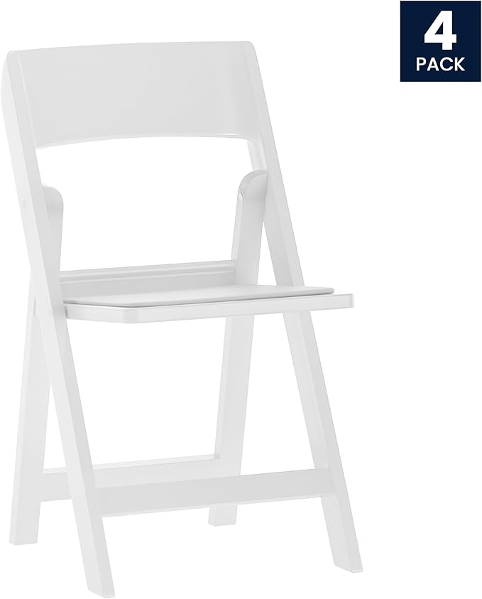 Flash Furniture Hercules Tucker Commercial White Resin Folding Chair - Lightweight, Vinyl Padded Removable Seat, Indoor Outdoor Use, Event & Wedding Ready, Set of 4