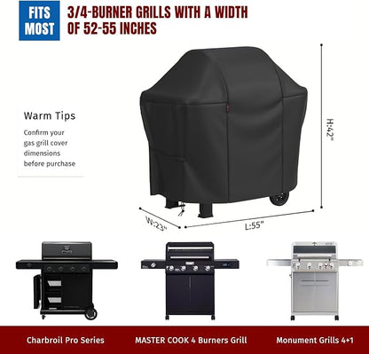 SHINESTAR 55 Inch Grill Cover for 45-48" 2-3 Burner Gas Grills, Heavy Duty Oxford Fabric BBQ Cover Waterproof UV Protection, Windproof with Magic Tape & Drawstring Bottom