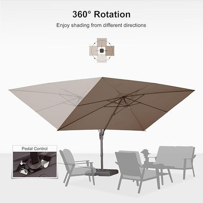 PURPLE LEAF 9X11.5Ft Rectangle Cantilever Umbrella with Base Patio Umbrella Outdoor Aluminum Offset Hanging Umbrella with 360-degree Rotation for Pool Garden Backyard Deck, Taupe