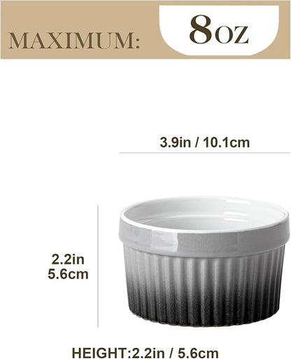 MALACASA Ramekins 8 oz Oven Safe, Large Ceramic Souffle Dishes for Baking & Serving, Stoneware Custard Cups Ramekin for Creme Brulee, Baking Bowls Set of 6, Grey, Series RAMEKIN-DISH