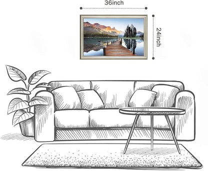 Lake Landscape Canvas Wall Art: Framed Nature Bridge Water Picture Mountain Sunset Prints for Living Room