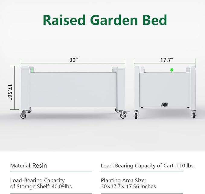 Vixzen Raised Garden Bed with Wheels Outdoor,Resin Weatherproof Planter Box with Drain Hole and Water Level Detector,for Planting Plants Vegetables(Ashen 30.04"×17.72"×17.56"
