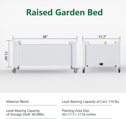 Vixzen Raised Garden Bed with Wheels Outdoor,Resin Weatherproof Planter Box with Drain Hole and Water Level Detector,for Planting Plants Vegetables(Ashen 30.04"×17.72"×17.56"