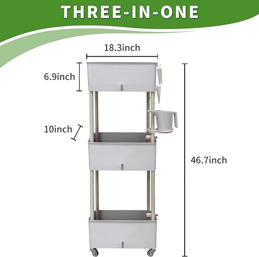 MNKXL Self-Watering Raised Planter Box with Lockable Wheels,3-Tier Elevated Garden Bed with Visible Water Level Window,Indoor Outdoor Plastic Plant Box for Flowers,Vegetables & Herbs