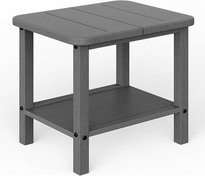 Ayge 17.7" Double Outdoor Side Table, Rectangular HDPE Adirondack End Table for Patio, Lawn, Pool, Garden, Backyard，Grey