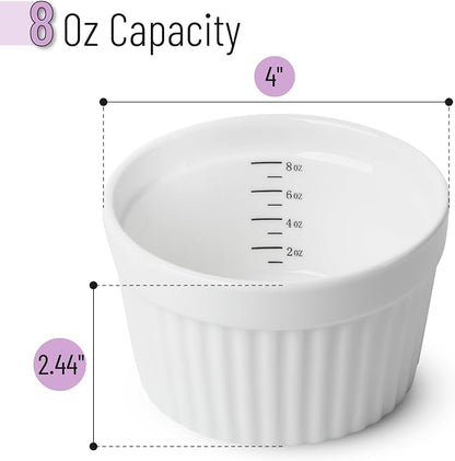 BTaT- Ramekins, 8 oz, Set of 8, Ramekins for Baking, Ramekin with Measurement Markings, Creme Brulee Dishes, Souffle Cups, Custard Cups, Ceramic Bakeware, Souffle Dish, Small Ceramic Bowl