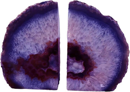 JIC Gem Purple Agate Bookends Geode Book Ends Heavy Duty Crystal Bookends Decorativer with Rubber Bumpers (1 Pair, 4-6 LBS)