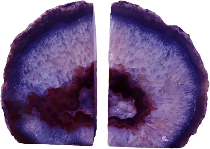 JIC Gem Purple Agate Bookends Geode Book Ends Decorativer Crystal Bookends for Heavy Duty with Rubber Bumpers (1 Pair, 6-8 LBS)