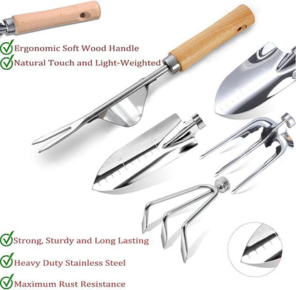 Garden Tool Set 11-Piece Heavy Duty Gardening Hand Tools - Rust-Resistant Stainless Steel with Durable Stylish Garden Tools Organizer Tote Bag | Ideal Gardening Gift for Women & Garden Enthusiasts
