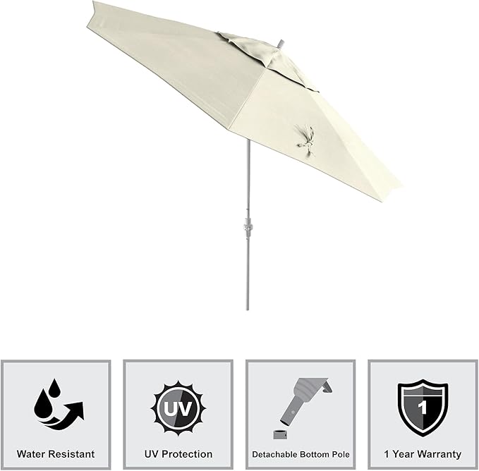 California Umbrella 11Ft Fiberglass Rib Patio Umbrella, Hand-Crank, Tilt-Collar, White Frame, Solution Dyed Beige Fabric